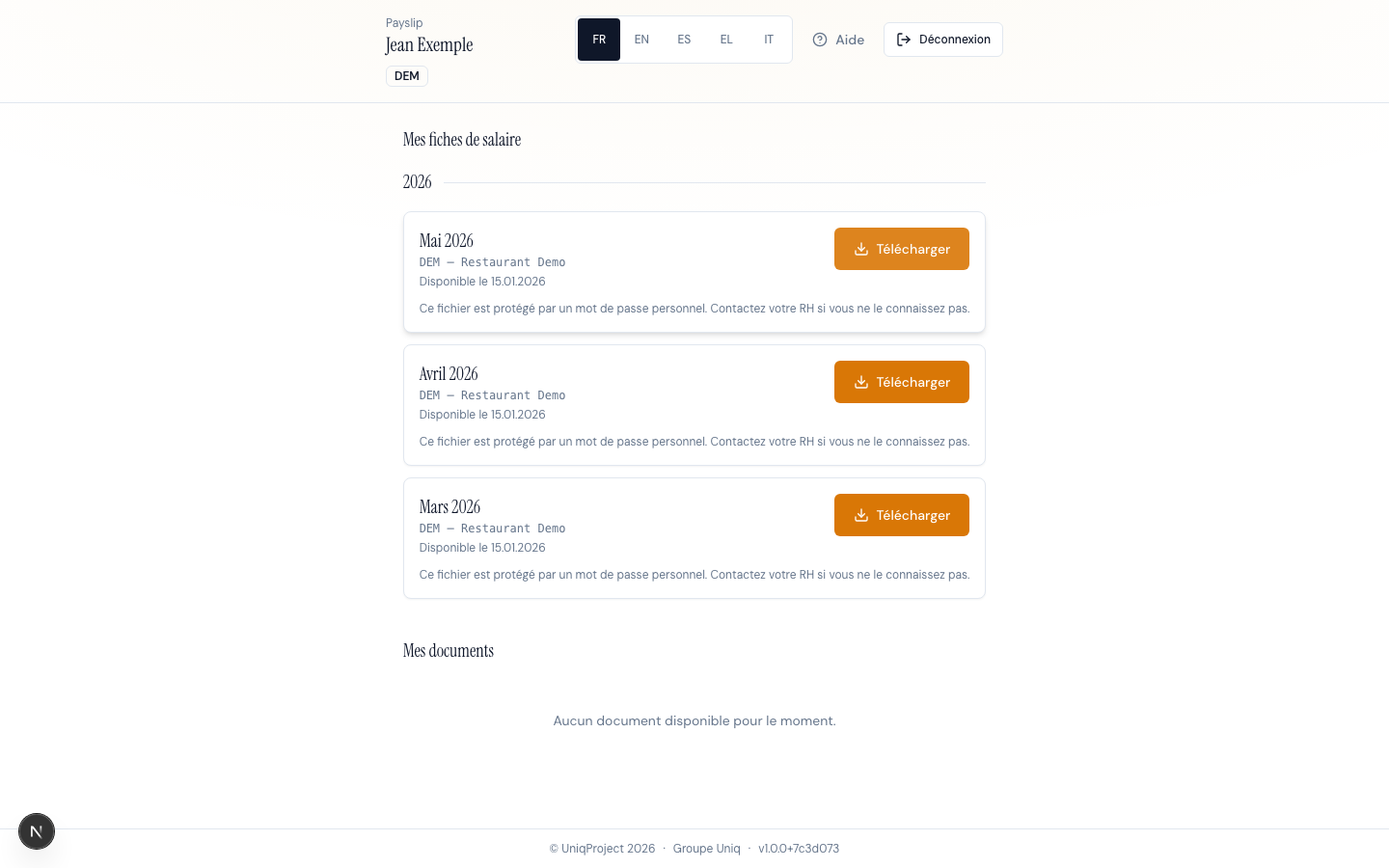 Bouton Télécharger sur une fiche de salaire